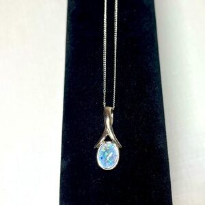 18K Gold Plated Silver Chain with Opal-like Pendant. Beautiful.
